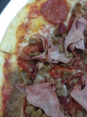 Meat lovers pizza - not on the menu, but the chef cobbled it together for us.