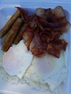 link, bacon, and two eggs for $8