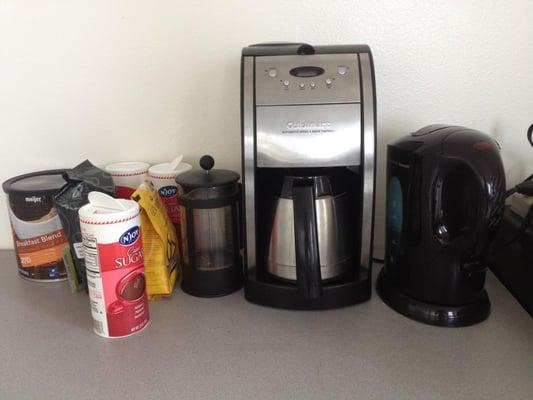 some of the coffee station options. coffee is free.