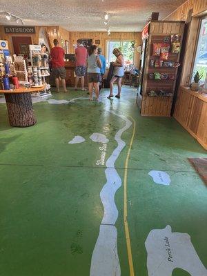 A map of the river on the floor of the gift shop!