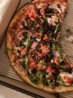 Gluten Free Classic Vegetarian Pizza! Extra crispy crust, plenty of veggies-perfect topping to sauce ratio