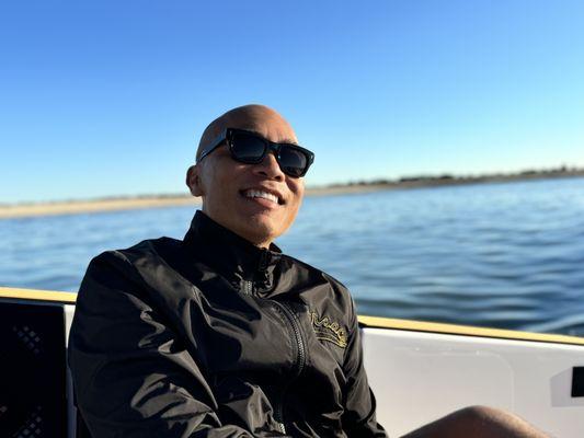 Kevin and his JFK moment on one of our Hilton Head Dolphin Tours