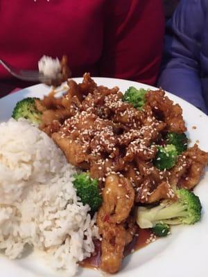 Sesame chicken. Really good, rice was balanced also.