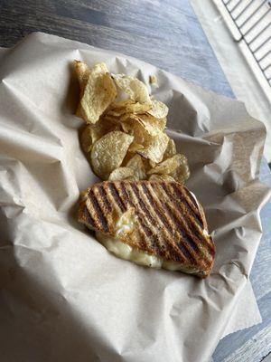 Three cheese Panini with kettle cooked chips