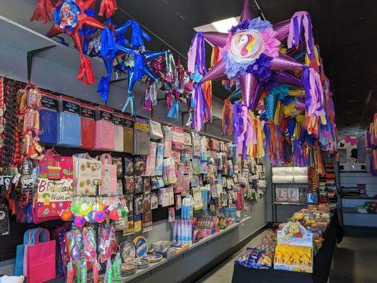 Lots of piñatas, and basically everything you need to wrap, plus some of theme stuff