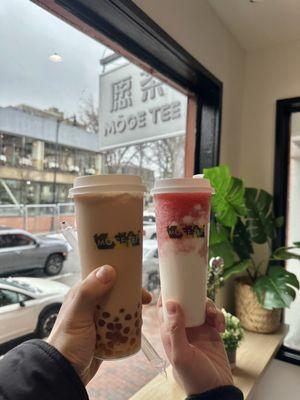 Bubble Milk Tea and Cheese Foam Strawberry Tea Slush