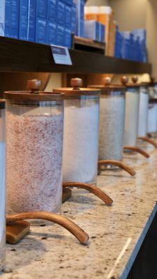 SALT BAR:
 Curate your spa day at home with our customizable Salt Bar! 
 Choose from a variety of salts, minerals and powders.