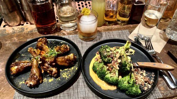 Duck Wings and Grilled Broccoli