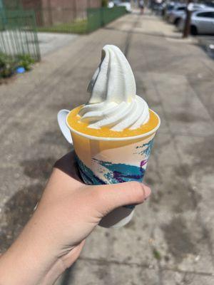 Mango water ice with vanilla soft serve