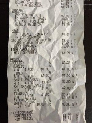 Receipt to show some prices