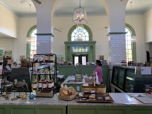 This is the counter area.  There is all kinds of baked goods and other gourmet items for sale here.  The building was the old town hall.