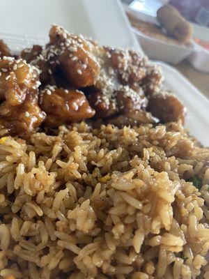 Sesame Chicken and Fries Rice