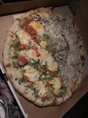 Italian Pizza and Philly Cheesesteak Pizza a 1/2 and 1/2