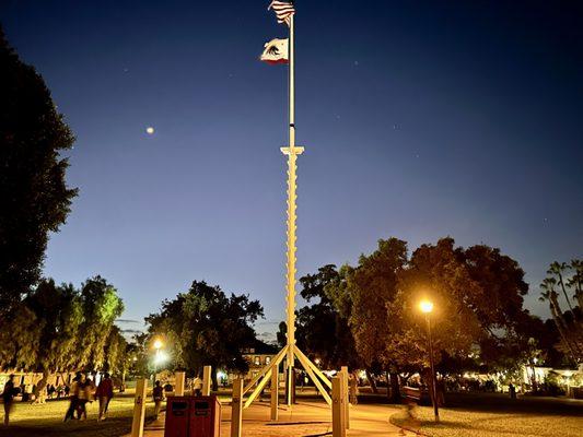 Flag Pole with American and Mexican Flags