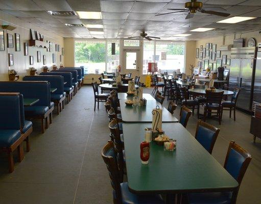 Long view looking to the entrance of the restaurant interior