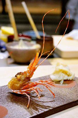 Fried Spot Prawn Head.