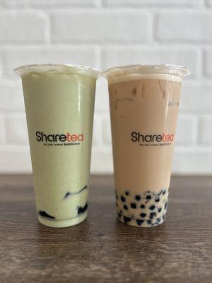 Ginger milk tea and matcha milk tea