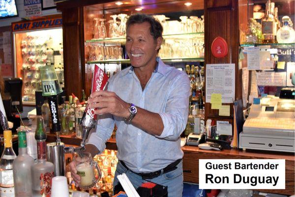 Ron Duguay serving up some beer