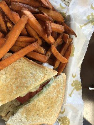 Chicken salad sandwich and sweet potato fries. (Ace's Hill)