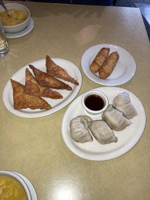 The crag rangoon was gross--no filling!  The fried potstickers were ok.  The eggrolls were good.