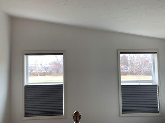 Top Down/Bottom Up Hunter Douglas honeycomb shade. Room darkening.