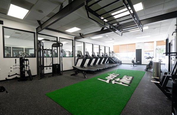 Main area with turf and cardio equipment