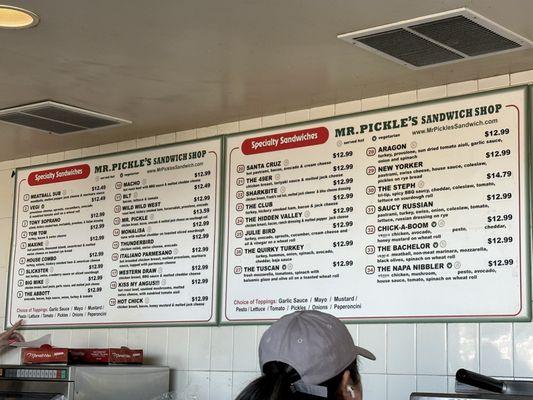 menu at mr pickles nov 2023