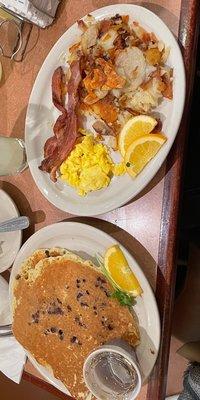 Chocolate Chip Pancakes & scrambled eggs