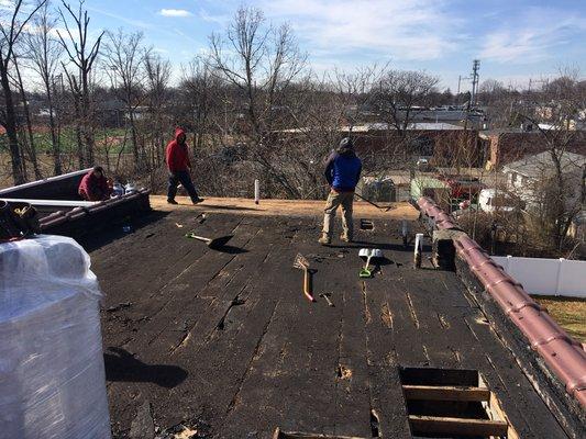 Roofing removed and deck inspection performed.