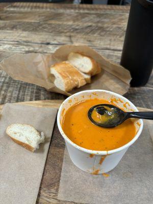 Creamy rich, delicious tomato soup, and fresh bread.