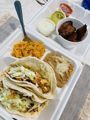 Chicken taco plate and Sweet Plantains