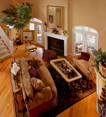 Traditional great room design/layout/space planning - furniture, accessories, - Historic Clarkston