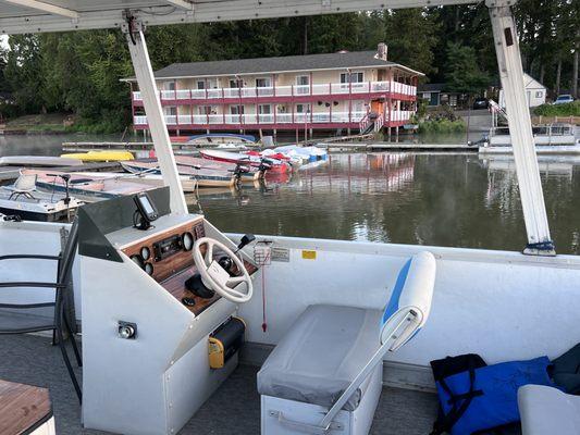 Some of the boats available to be rented on Silverlake.  In the background, is the 6 room motel.  Each room has a decking over the Lake.