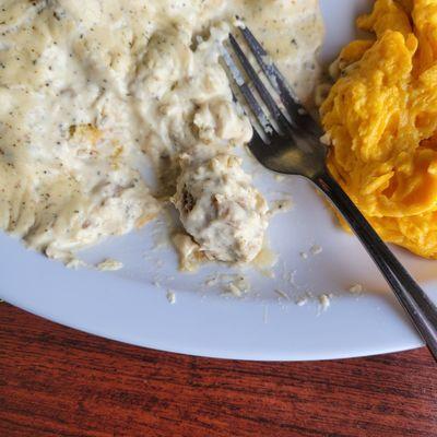 Yes, that is a BIG chunk of sausage in the biscuit and gravy, yumm!!