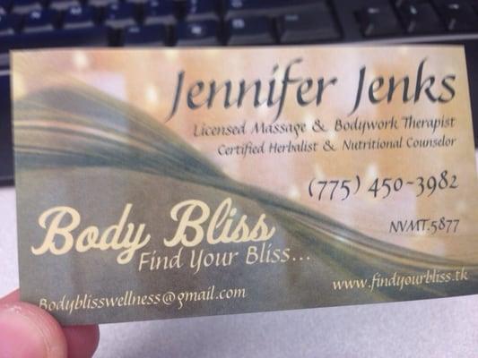 Here's her card.  Best massage in the valley.