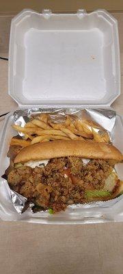 Oyster poboy with fries