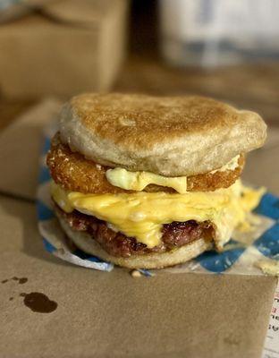 Breakfast Sandwich with a Hash Brown.