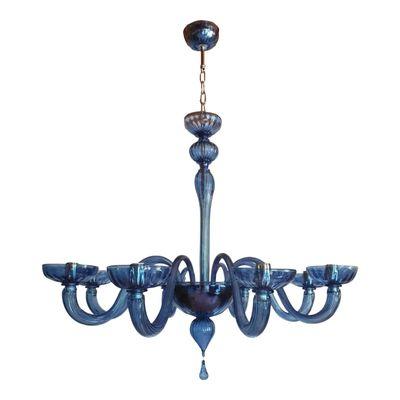 Blue Murano glass chandelier - mid century - neoclassical - Dallas European antiques store