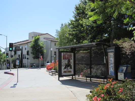 Campus shuttle stop adjacent to Weyburn Terrace apartments.