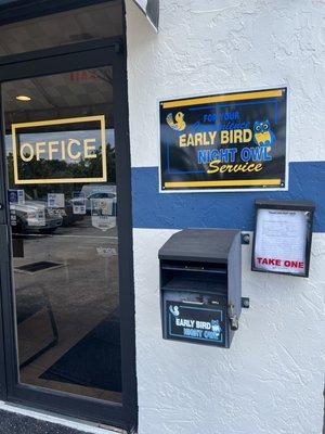 Early bird / Night owl drop box for your convenience