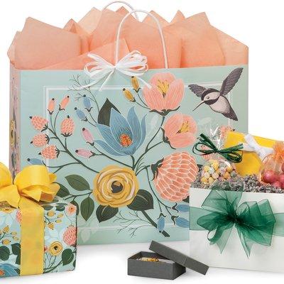 The Hummingbird Floral Collection - perfect for Spring! https://www.nashvillewraps.com/style-guide/hummingbird-floral-gift-bags-wrapping-pap