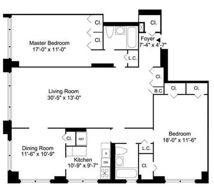 The Cambridge - Luxury Apartment Rentals NYC - 2 BR Floorplan