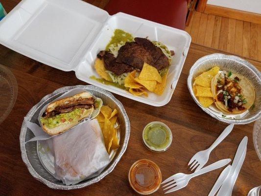 Torta, steak, taco