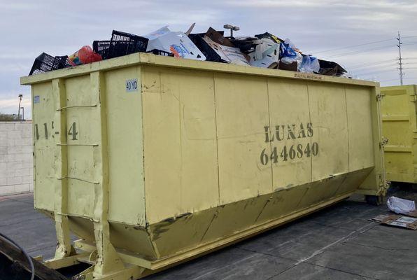 Overloaded dumpsters are unsafe for lunas as well as other drivers when on the road.  Try to keep the debris level with the rim.