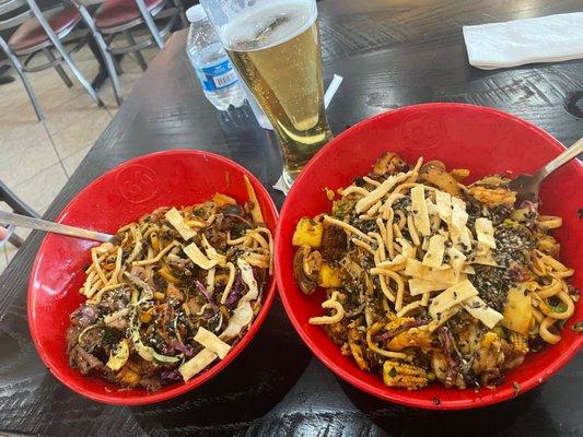 Nice portion on how you pack up your metal bowl they gave you then the staff stir fry them and put in these bowls according to size