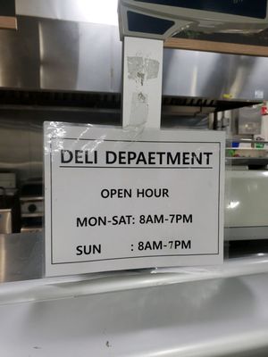 Deli Depaetment hours