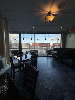 Watching the train go by from the dining area.