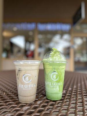 Classic honey matcha latte Classic honey hojicha latte