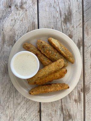 Nope, they aren't jo-jos, these bad boys are fried pickle spears, my new gold standard compared to coins.