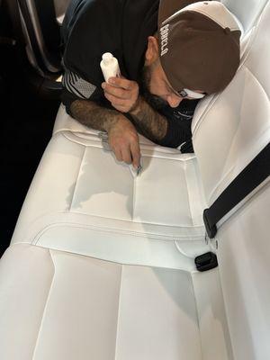 Tesla white seat cleaning and repair